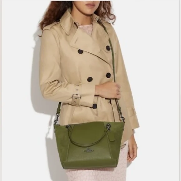 Coach NWOT Kacey Satchel Olive Green Detachable Crossbody Strap Suede & Leather - Picture 12 of 12